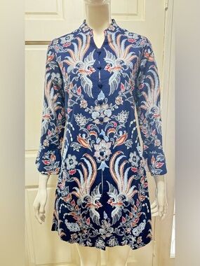 Batik keris Cotton mini dress Small Bird Print Floral Shift Dress Size Small